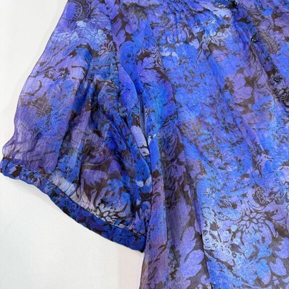 Maggie Barnes Top Womens 5X 34/36 Blue Floral Button-Front Blouse Clean Girl - Picture 4 of 10